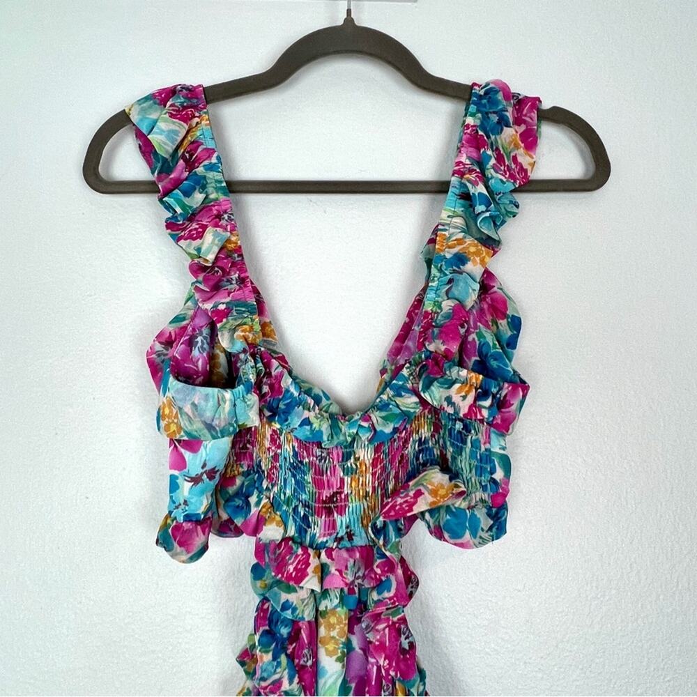 Show Me Your MuMu Floral Midi Dress in Blue, Pink, Green - Picture 6 of 9